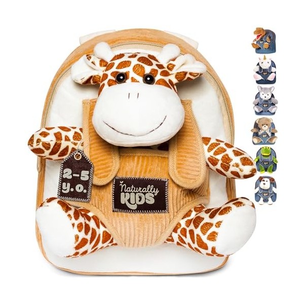 Naturally KIDS Petit Sac à Dos avec Girafe Peluche pour Enfants 3 4 5 Ans - Cadeau Anniversaire Fille Garcon 2 3 4 5 Ans - Jo