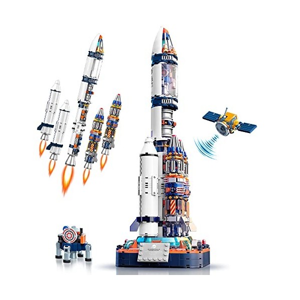 HOGOKIDS Jouet de construction technique spatial fusée - 863 pièces - Jouet spatial avec satellite et sondes - Pièce de colle