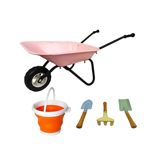 KOVOME Jeu de brouette en métal pour enfant - Petit chariot de jardinage - Outils de cour - Cadeau pour garçons et filles