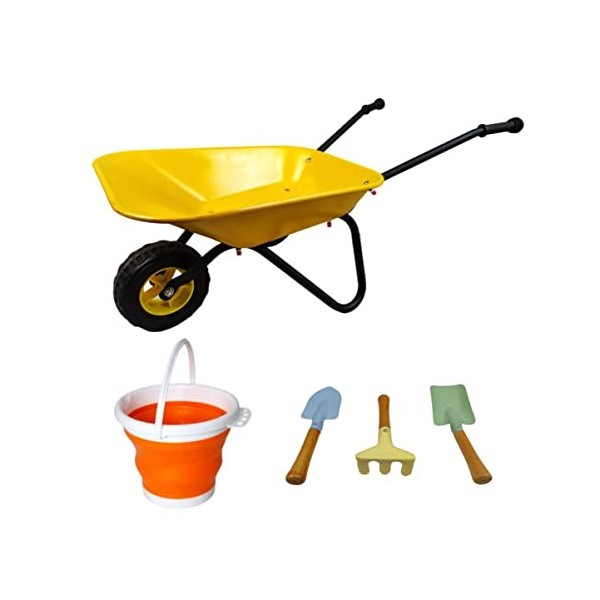 KOVOME Jeu de brouette en métal pour enfant - Petit chariot de jardinage - Outils de cour - Cadeau pour garçons et filles