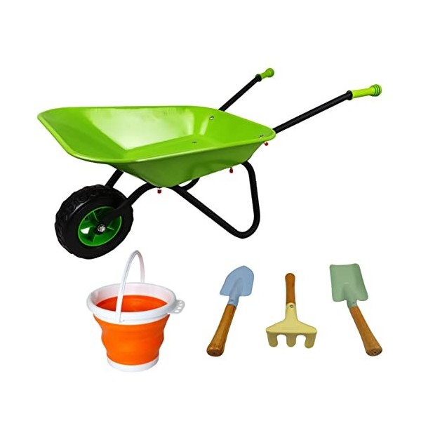 KOVOME Jeu de brouette en métal pour enfant - Petit chariot de jardinage - Outils de cour - Cadeau pour garçons et filles