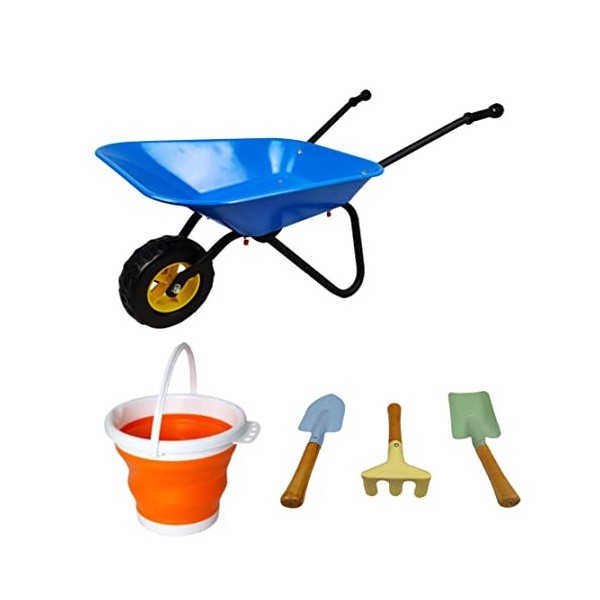 KOVOME Jeu de brouette en métal pour enfant - Petit chariot de jardinage - Outils de cour - Cadeau pour garçons et filles