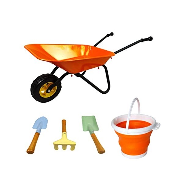 KOVOME Jeu de brouette en métal pour enfant - Petit chariot de jardinage - Outils de cour - Cadeau pour garçons et filles