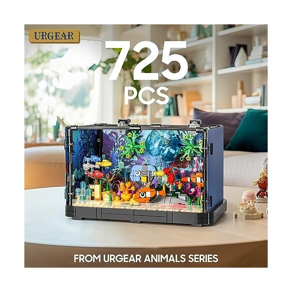 URGEAR Réservoir à Poissons Blocs de Construction avec Lumières LED 725pcs Aquarium Creator avec Méduse Crabes Animaux Marins