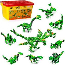 EP EXERCISE N PLAY Dinosaures Blocs de Ensemble, 8 en 1 Super Jouet Dinosaure à 3 Têtes avec Bac de Stockage, STEM Grand Cade