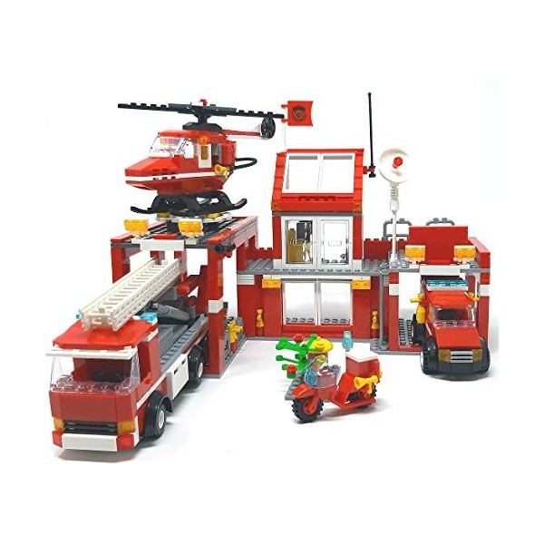 Modbrix Briques de construction, grande ville de pompiers, camions de pompiers, véhicules dintervention et hélicoptère de po