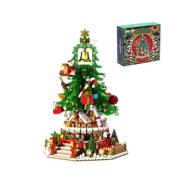 MERK Blocs de construction de sapin de Noël, 675 pièces, boîte à musique de Noël, modèle cadeau pour enfants, blocs de serrag