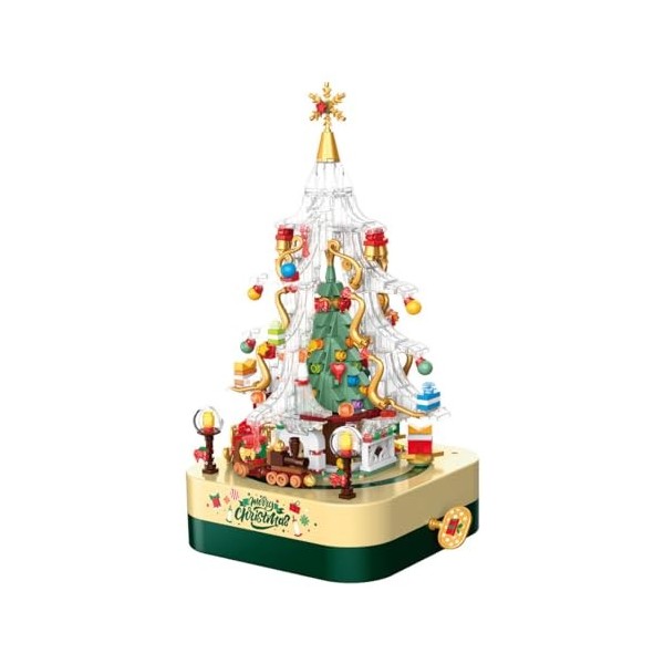 MERK Blocs de construction de sapin de Noël, 675 pièces, boîte à musique de Noël, modèle cadeau pour enfants, blocs de serrag