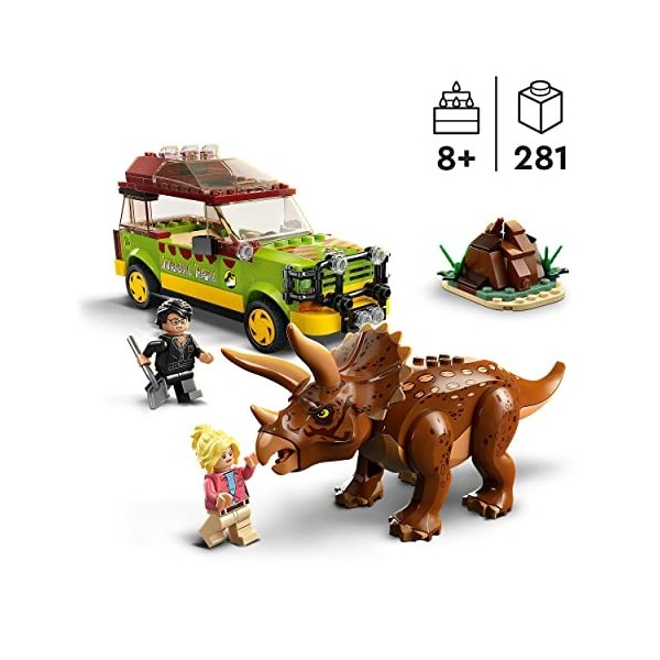 LEGO 76959 Jurassic Park La Recherche du Tricératops, Jouet de Figurine de Dinosaure avec Voiture Ford Explorer pour Garçons,