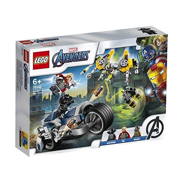 LEGO 76142 Marvel Lattaque du Speeder Bike des Avengers, Set de Jeu, Figurines de Black Panther et de Thor