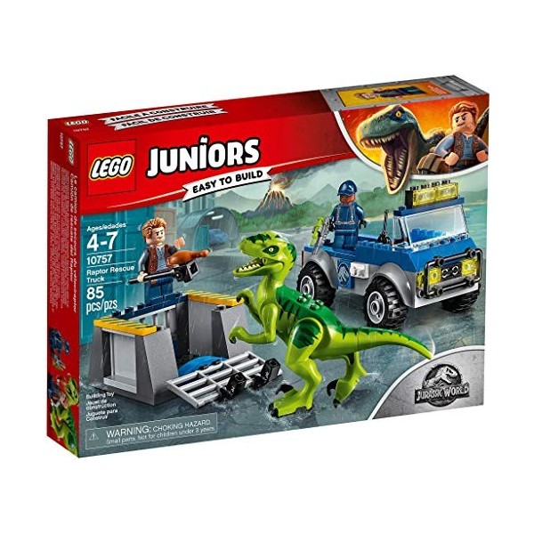 LEGO Juniors Jurassic World - Le Camion de Secours des Raptors - 10757 - Jeu de Construction, Multicolore