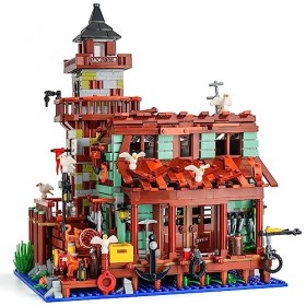 URGEAR Village de pêche Magasin Mini Bloc de Construction pour Adultes Idée Cadeau Maison Jouet Mini Briques MOC Maquette pou