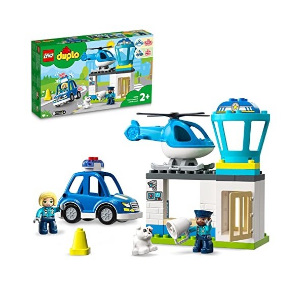 LEGO 10959 Duplo Le Commissariat et L’Hélicoptère De La Police, Voiture avec Gyrophare et Sirène, Jeu Éducatif, pour Enfants 