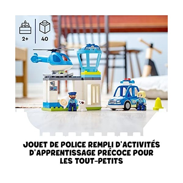 LEGO 10959 Duplo Le Commissariat et L’Hélicoptère De La Police, Voiture avec Gyrophare et Sirène, Jeu Éducatif, pour Enfants 