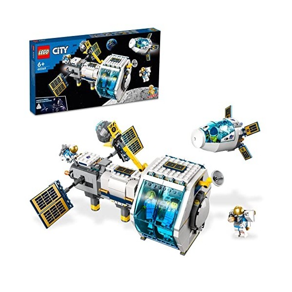 LEGO 60349 City La Station Spatiale Lunaire, Inspiré de la NASA, Modèle de Rover Spatial, Jouet 5 Minifigurines dAstronautes