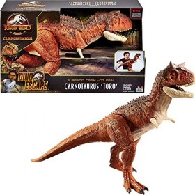 Jurassic World : la Colo du Crétacé, grande figurine articulée dinosaure Carnotaurus Toro Super Colossal, 91 cm de long, joue