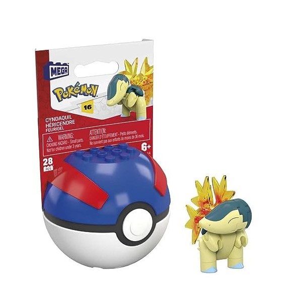 Mega Construx Pokemon Poke Ball et Figurine Héricendre à Construire, Jeu de Briques de Construction, 28 Pieces, pour Enfant d