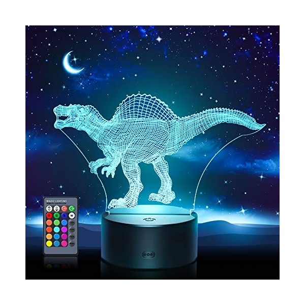 Tesoyzii Cadeau Enfant 2 3 4 5 6 7 8 9 10 Ans Garcon, Lampe 3D Dinosaure Spinosaure Jouet Enfant 2 3 4 5 6 7 8 9 10 Ans Garco