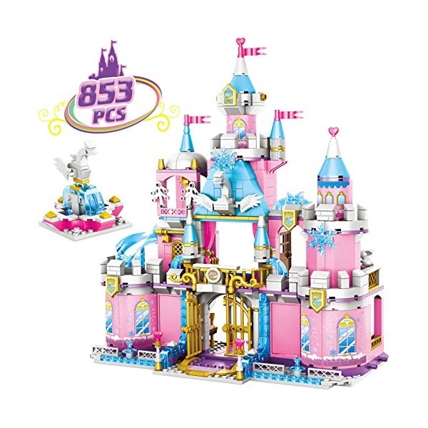 Princesse Château Blocs de Construction,Princess Château Jeu de Construction,Rose Château Royal Jouet,STEM Roleplay Cadeau d