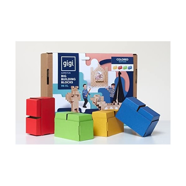 Gigi BLOKS Bloc de Construction en Carton XXL pour Enfant - 60 Emboîtables et Empilables Brique de Construction Enfant - Robu