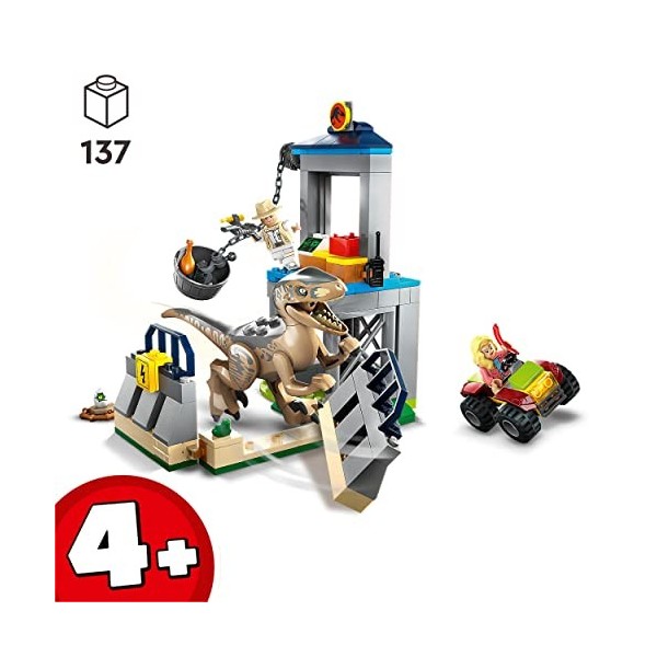 LEGO 76957 Jurassic Park LÉvasion du Vélociraptor, Jouet avec Dinosaure pour Garçons, Filles, Enfants à Partir de 4 Ans, Jeu