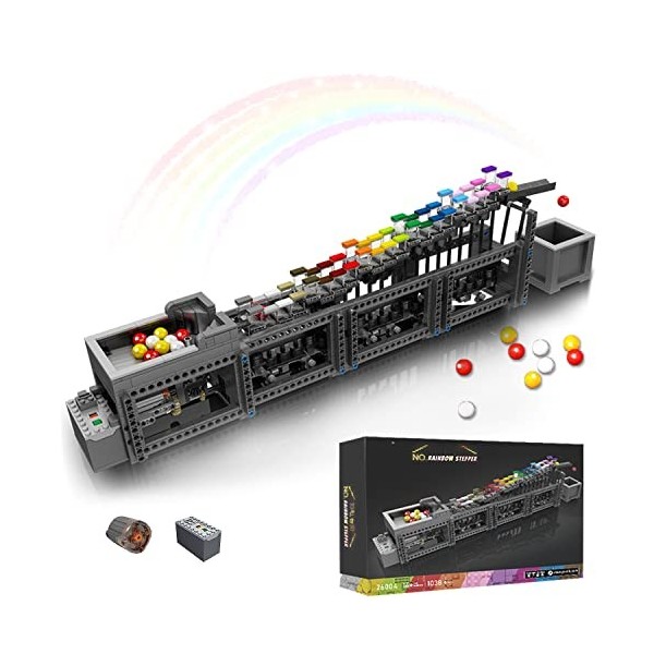 Addshiny Rainbow Stepper Marble Run Conveyor Belt Kit de Construction, Run Ball avec Moteur Hyper Speed ​​​​ Rainbow Stepper 