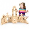 VATOS Blocs de Construction en Bois, 75 pièces Pin Naturel Pur Jeu De Construction Jouets éducatifs Jouet Montessori 1 2 3 4 