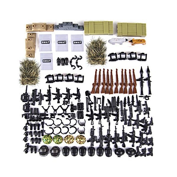 Onenineten 571 Pièces Armes pour LEGO Minifigurines, Accessoires Militaires Ensemble Armes Moderne SWAT Police Soldat Armes J