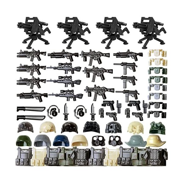 Onenineten 571 Pièces Armes pour LEGO Minifigurines, Accessoires Militaires Ensemble Armes Moderne SWAT Police Soldat Armes J