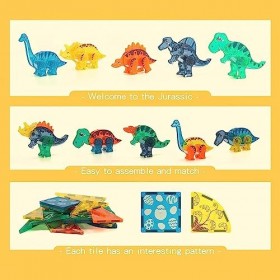 VANLINNY Dinosaures Carreaux De Construction Magnétique 74 Pièces, Bâtiments Magnétiques Jeux Enfants et Filles 3 4 5 6 7 Ans
