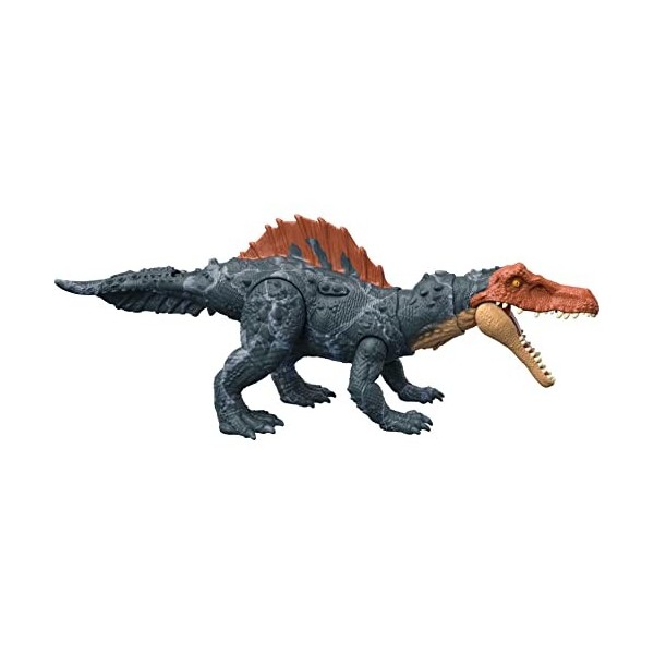 Jurassic World Figurine Dinosaure articulée Siamosaurus, Gros Dégâts, sons et mouvements, avec code ADN scannable, Jouet Enfa