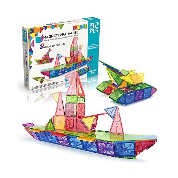 Blocs de Construction magnétiques 92 Jeux pour Enfants pour garçons et Filles, Jouets éducatifs, Le Cadeau pour Noël, Un Anni