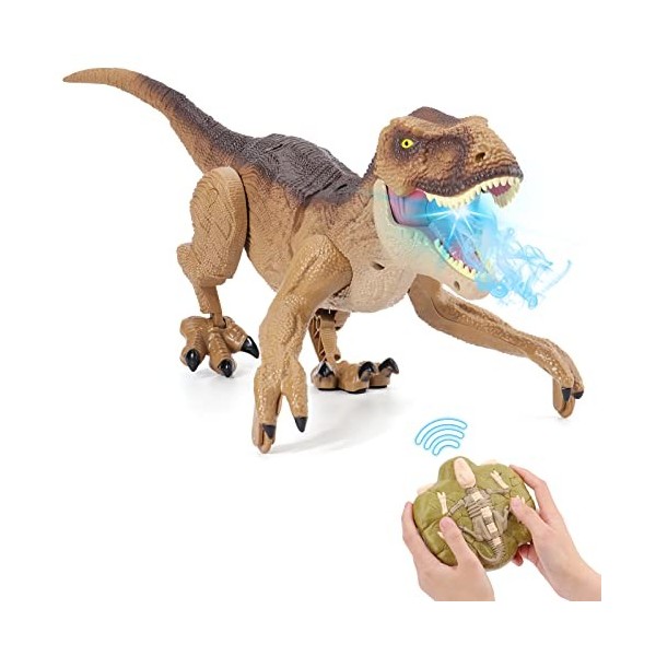 NEXBOX Jouet Dinosaure télécommandé pour Enfants - RC Velociraptor Dino électrique avec Son et lumière, Marche, rugit, Twist,