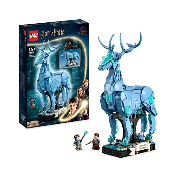 LEGO 76414 Harry Potter Expecto Patronum, Maquette 2-en-1 avec Figurines Animales Cerf et Loup, Décoration Accessoire de Cham