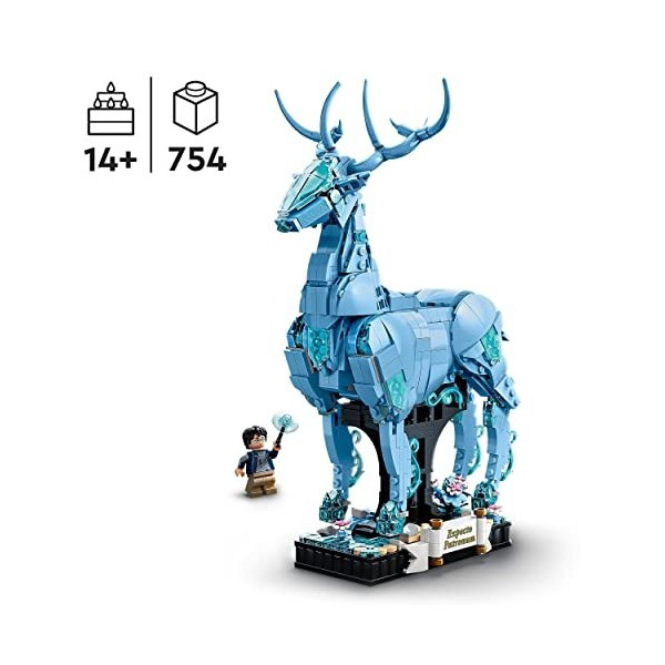 LEGO 76414 Harry Potter Expecto Patronum, Maquette 2-en-1 avec Figurines Animales Cerf et Loup, Décoration Accessoire de Cham