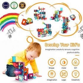 VATOS Blocs de Construction magnétiques pour Les Enfants 125PCS Extragrande STEM Jouets de Construction magnétiques Carreaux 