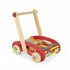 Janod - Chariot de Marche Enfant en Bois ABC Buggy Tatoo - 30 Cubes Inclus - Dès 1 An, J05379, Rouge