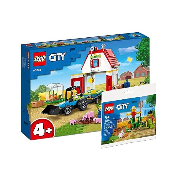 Lego City 30590 Set : ferme avec animaux et tracteur jouet avec remorque 60346 + jardin de ferme avec épouvantail