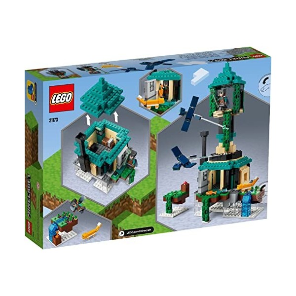LEGO 21173 Minecraft La Tour du Ciel Jouet pour Garçons et Filles avec Figurines de Pilote, Chat et 2 Phantoms Volants