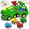 Lshfjnd Jouets Voiture Dinosaure pour Enfants de 1 2 3 4 5 Ans Garçon 5-en-1 Dino Transport Carrie Trucks pour Enfants de 1 à