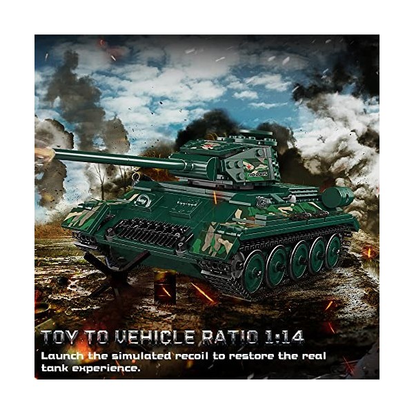 Mould King 20015 Technic Blocs de Serrage Tank Toy T-34 Tank Modèle de Blocs de Construction Militaire télécommandé avec Gyro