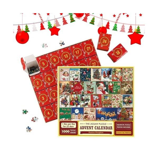 Calendrier de lAvent de Noël 2023, puzzle de 1000 pièces, cadeau de Noël, puzzle de Noël, boîtes aveugles