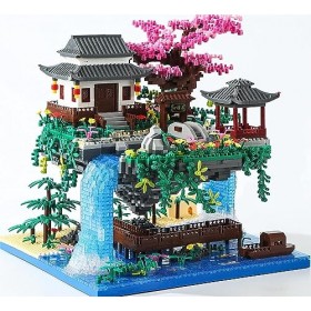 Étang de Fleurs de Pêchers Blocs Ensemble, 3320 pièces Mini Chinoise Construction Blocs Jeu de maquettes, MOC Modulaire Maiso