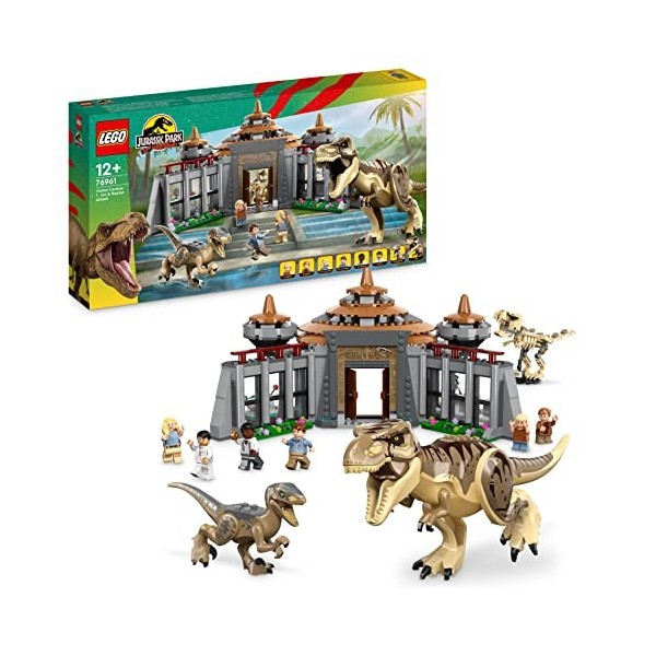 LEGO 76961 Jurassic Park Le Centre des Visiteurs : l’Attaque du T. Rex et du Vélociraptor, 2 Jouets Dinosaures, Figurine Sque