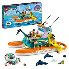 LEGO 41734 Friends Le Bateau de Sauvetage en Mer, Jouet avec Figurines de Dauphins et sous-Marin, Jeu Éco Éducatif, Cadeau av