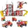 Casernes de Pompiers Kit pour Garçons, Jeu de Construction de Pompiers pour Enfants, avec Camion de Pompiers et Hélicoptère, 