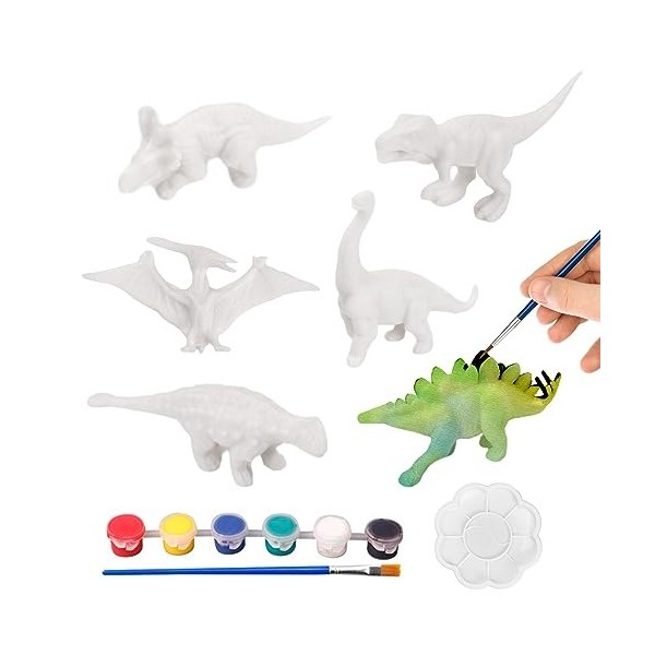 6 Pièces Modèles de Dinosaures, Jouet Dinosaure, Kit de Peinture Dinosaures Artisanat de Dinosaures à Peindre Coffret Loisir 