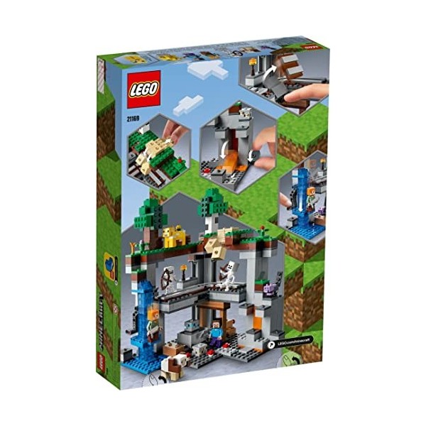 LEGO 21169 Minecraft La Première Aventure, Jouet de Construction, avec Grotte, Inclus Figurines de Steve, Alex, Squelette, Ch