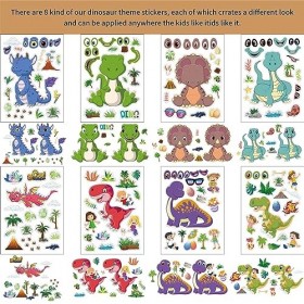 Lot de 32 autocollants de puzzle dinosaures de dessin animé - Jouets dinteraction parent-enfant - Manuel - Autocollants dino