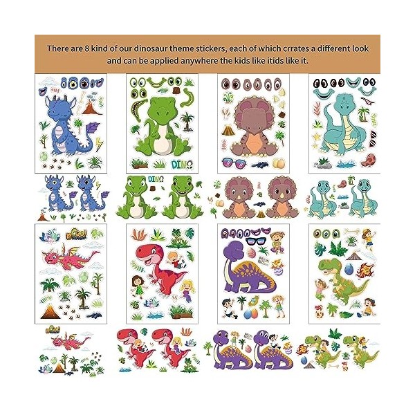 Lot de 32 autocollants de puzzle dinosaures de dessin animé - Jouets dinteraction parent-enfant - Manuel - Autocollants dino